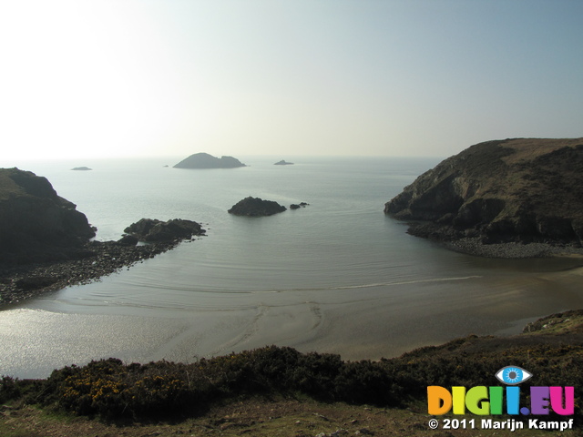 SX17721 St Elvis and Black Rocks from top of hill Solva Harbour mouth